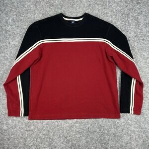 Gap Y2K Color Block Stripe Red Long Sleeve Crewneck Pullover Sweater Size XL
